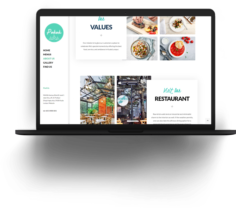 Laptop screen restaurant webpage موقع لمطعم لابتوب